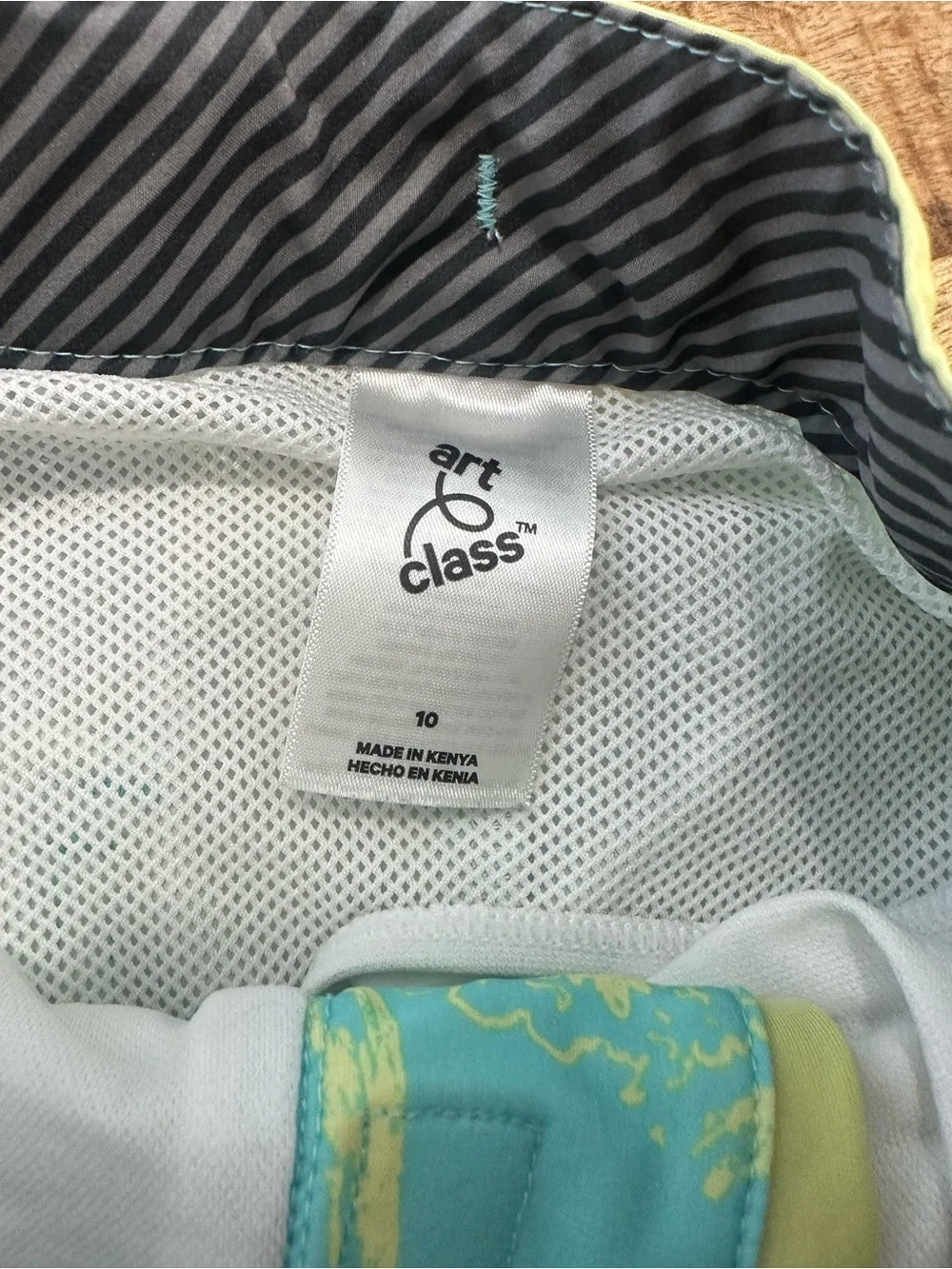 art class Turquoise and Yellow Palm Print Boys Swim Trunks